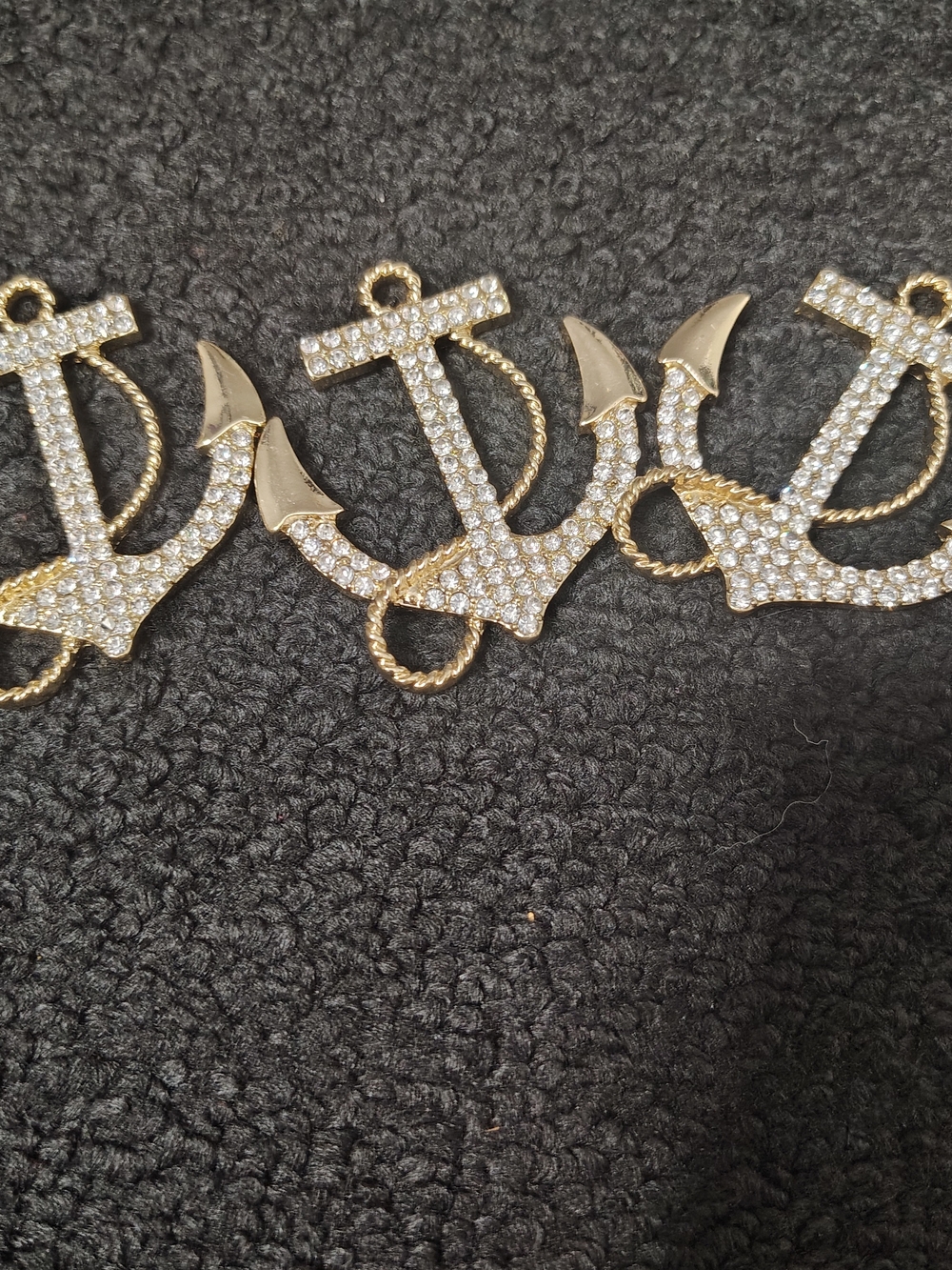 Anchor Charm Gold Rhinestone Pendant Lot of 3  Craft Jewelry New